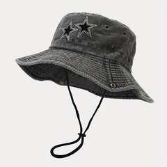 Cotton Washed Boonie Hat With Rhinestones Star Cowboy Cap