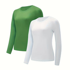2pcs Solid Lounge Tops Long Sleeve Crew Neck Top Women's Loungewear