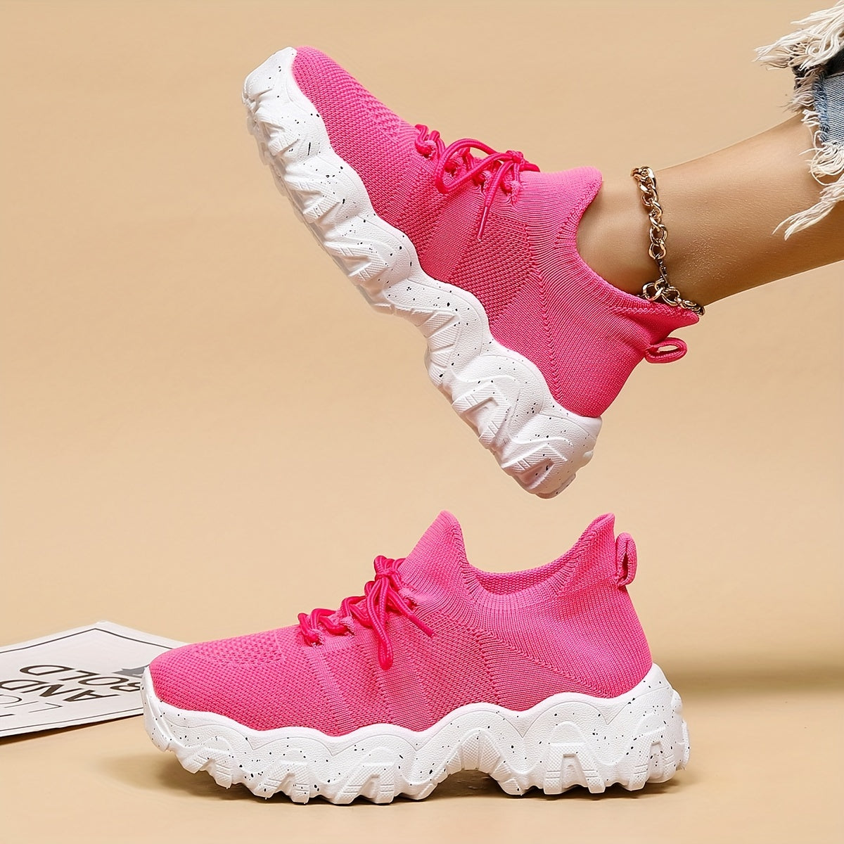 Women's Lace Up Sock Sneakers Breathable & Anti-Skid Shoes