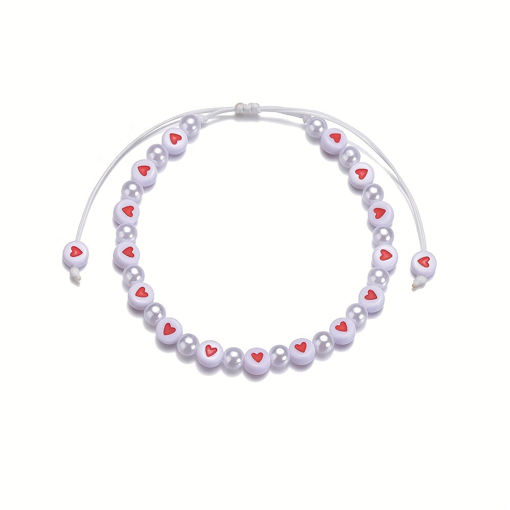 Seaside Acrylic Love Beaded Pearl Anklet