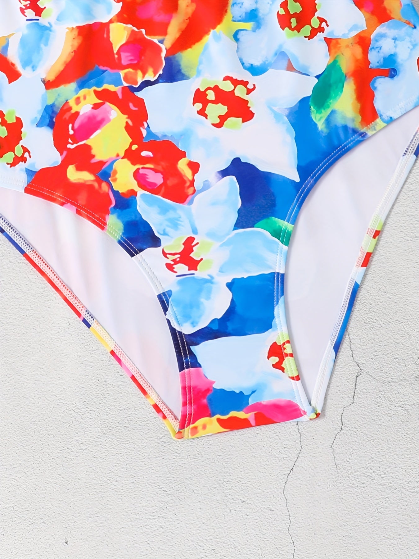  Floral Print V Neck One Piece Swimsuit