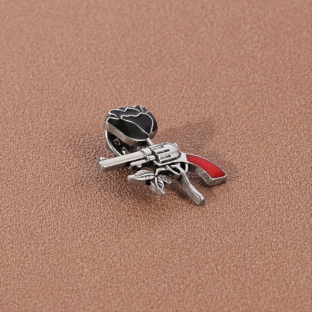 Rose Pistol Brooch Enamel Pin Oil Dripping Badge Backpack