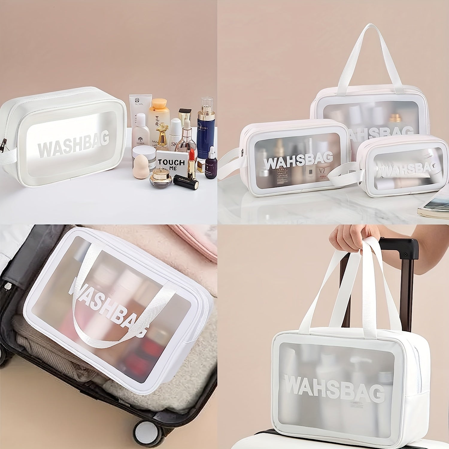 3Pcs Clear Travel Cosmetic Bag Set Waterproof Makeup Bag Portable Toiletry Bag