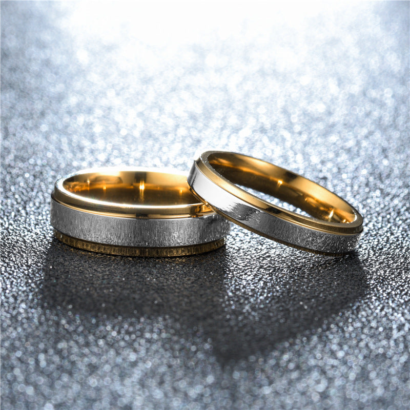 High-End Double Step Mirrored Golden SS Ring for Couples