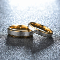 High-End Double Step Mirrored Golden SS Ring for Couples