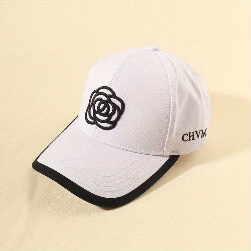 Camellia Embroidery Cotton Baseball Cap Block Sun Hat Adjustable Dad Hats