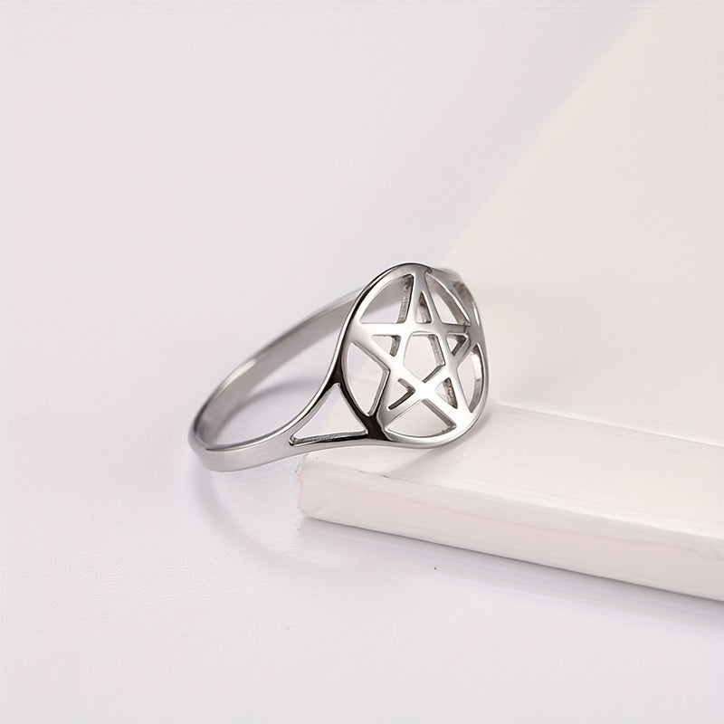 Stainless Steel Pentagram Symbol Ring for Men