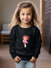 Girls Girl Pattern Crew Neck Long Sleeve Sweatshirt For Spring Fall