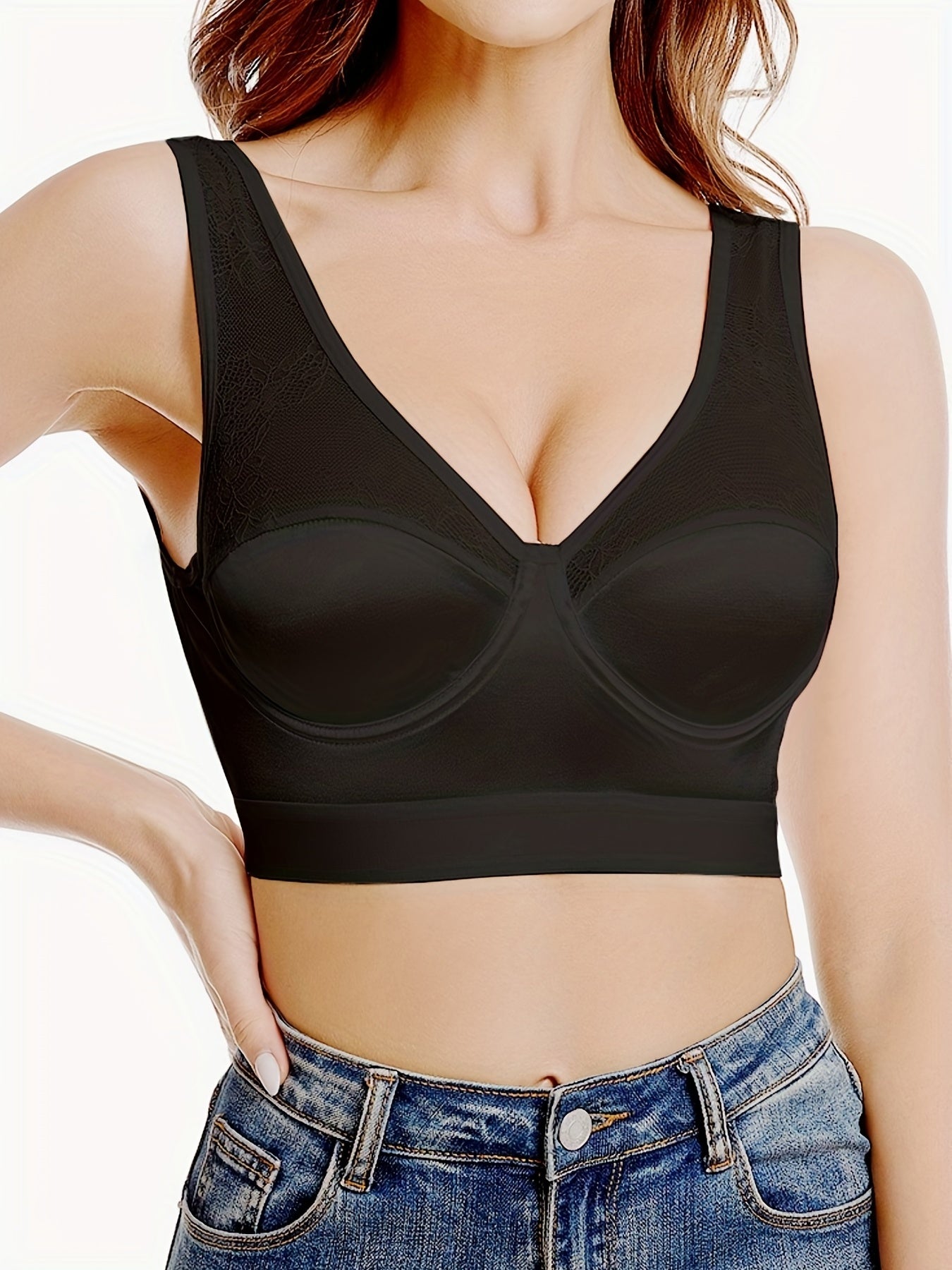 Contrast Lace Push Up Bra Sports Tank Bra