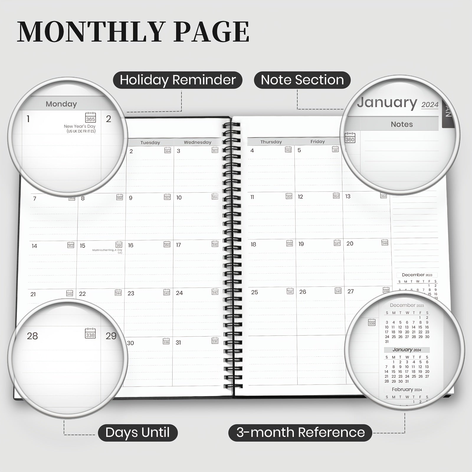 1PC Planner Weekly Monthly Calendar Spiral 12 Months From JAN to DEC Office Plan