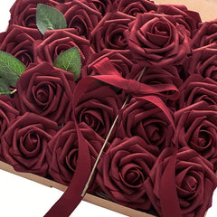 25pcs Real Touch Burgundy Rose Arrangement for Home Wedding Office Cafe Decor