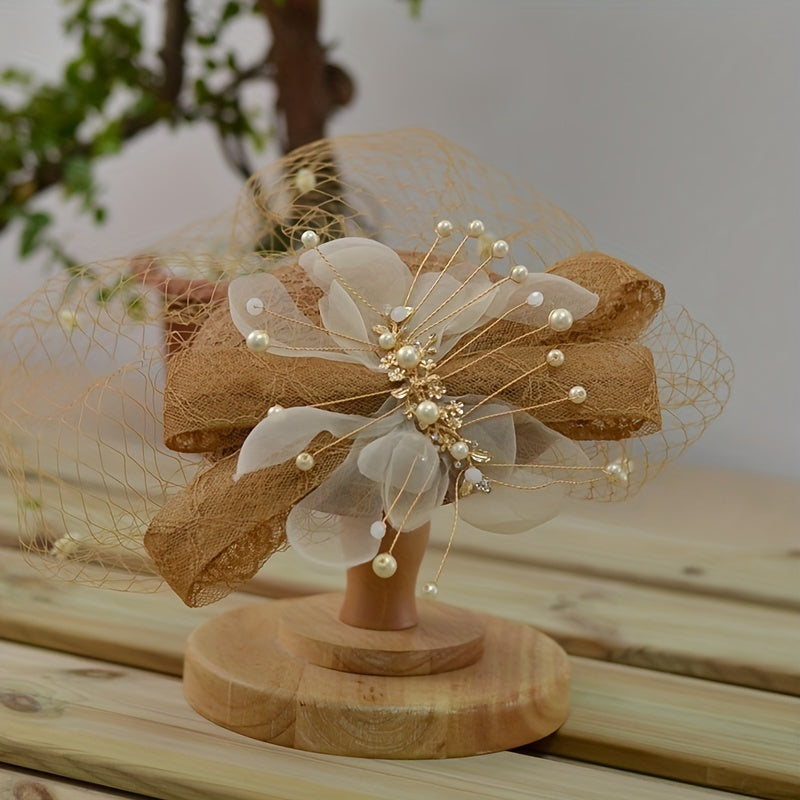 Faux Pearl Tassel Fascinator Lace Bowknot Derby Hat