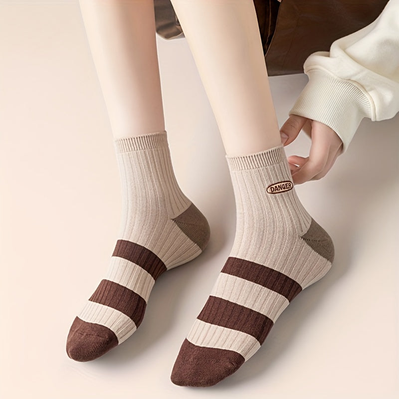 5 Pairs Letter Print Striped Socks Women's Stockings