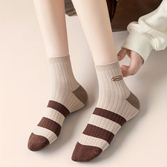 5 Pairs Letter Print Striped Socks Women's Stockings