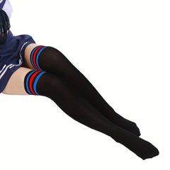 4 Pairs Striped Thigh High Socks Women's Stockings