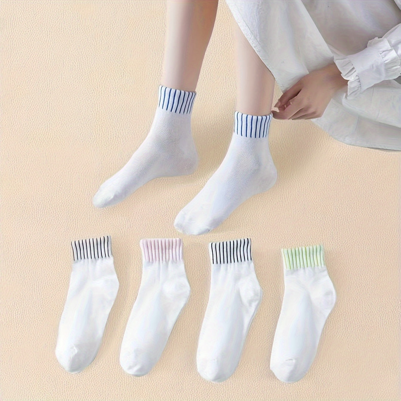 5 Pairs Striped Crew Socks Women's Mid Tube Stockings