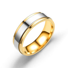 High-End Double Step Mirrored Golden SS Ring for Couples
