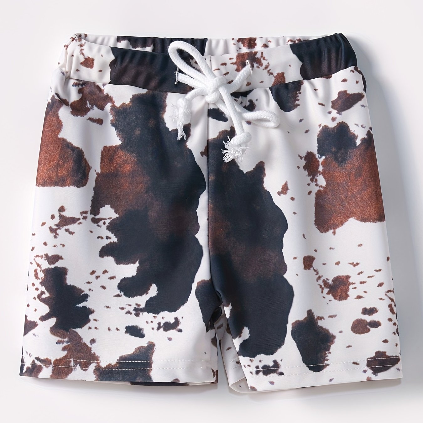 Boys Swim Trunks Cow Pattern Print Elastic Waist Beach Pants