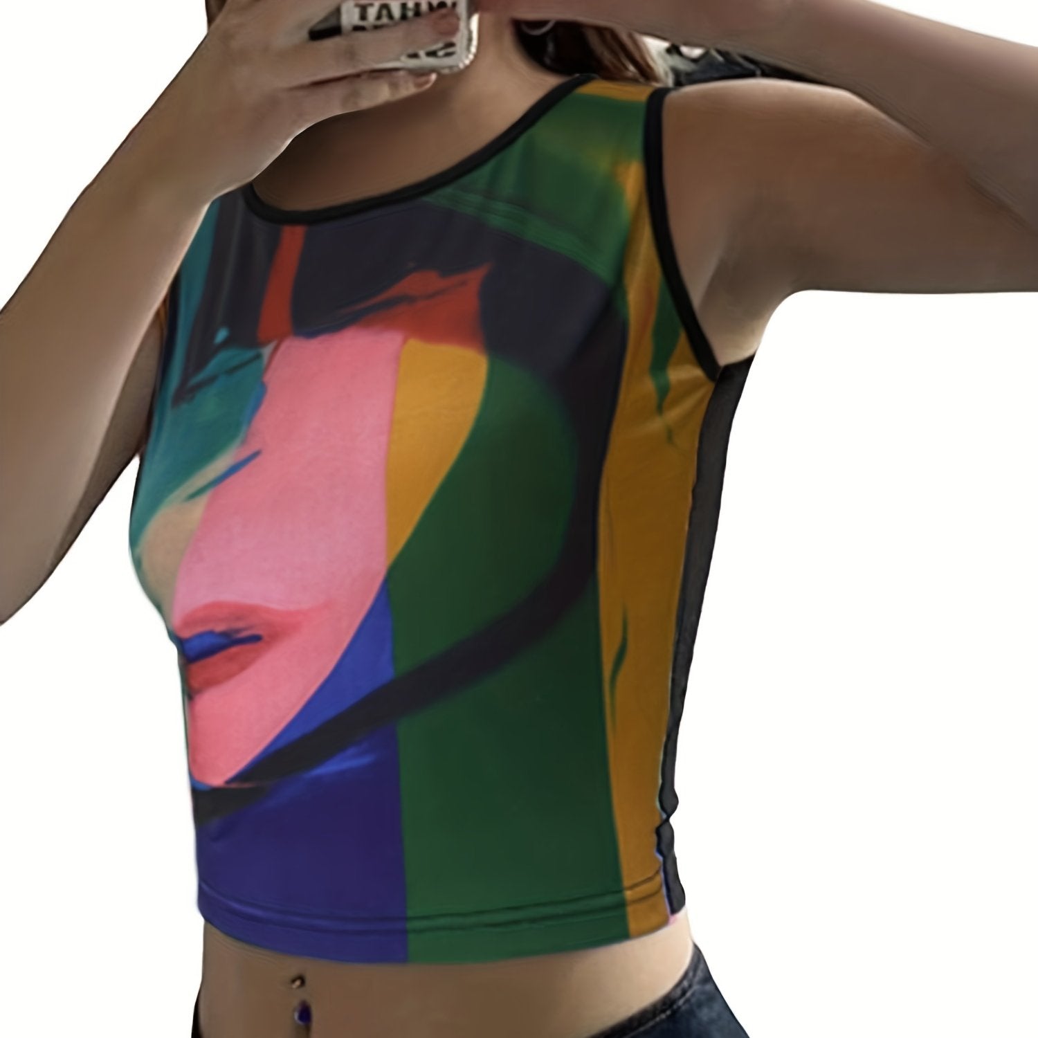 Y2K Graphic Print Crop Tank Top