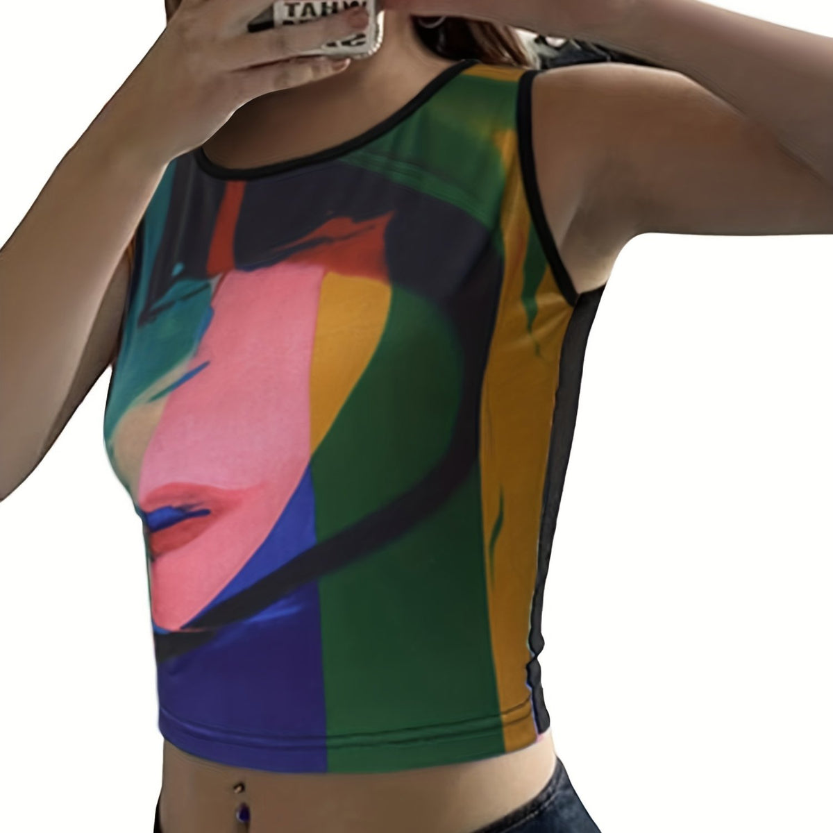 Y2K Graphic Print Crop Tank Top