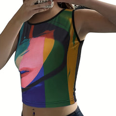 Y2K Graphic Print Crop Tank Top