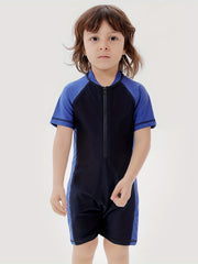 Boys Short Sleeve Zipper One Piece Swimsuit