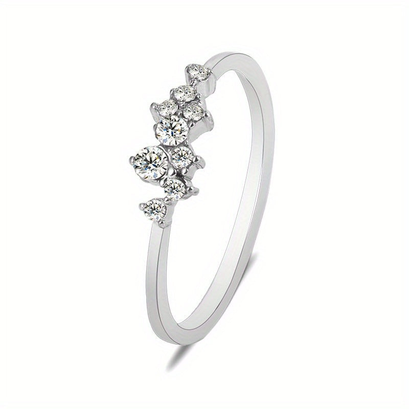 Heart Wave Cuff Ring with Rhinestone Inlay