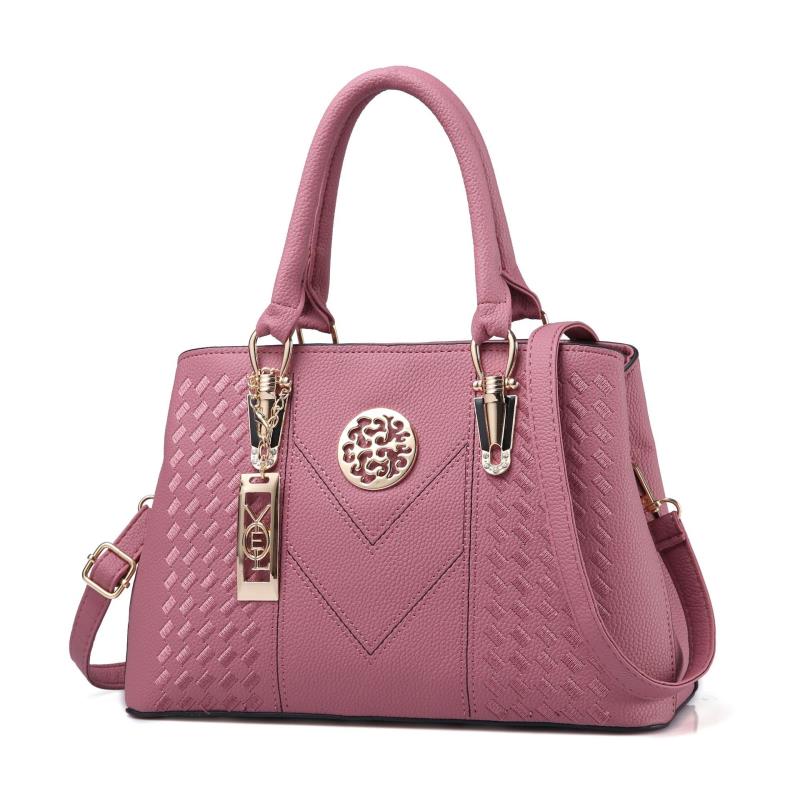 Strip Embroidery Satchel Bag Metal Decor Double Handle Bag