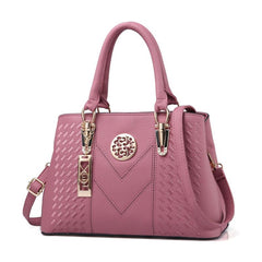 Strip Embroidery Satchel Bag Metal Decor Double Handle Bag