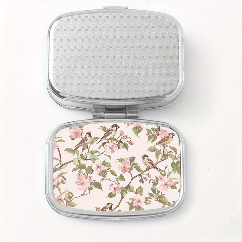 Begonia Tit Print Pattern Square Medicine Box Two Compartment Pill Box