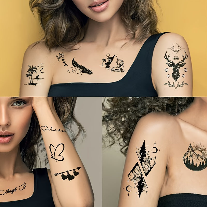 32 Sheet Temporary Tattoo Set Mix Hearts Butterflies Moons Planets