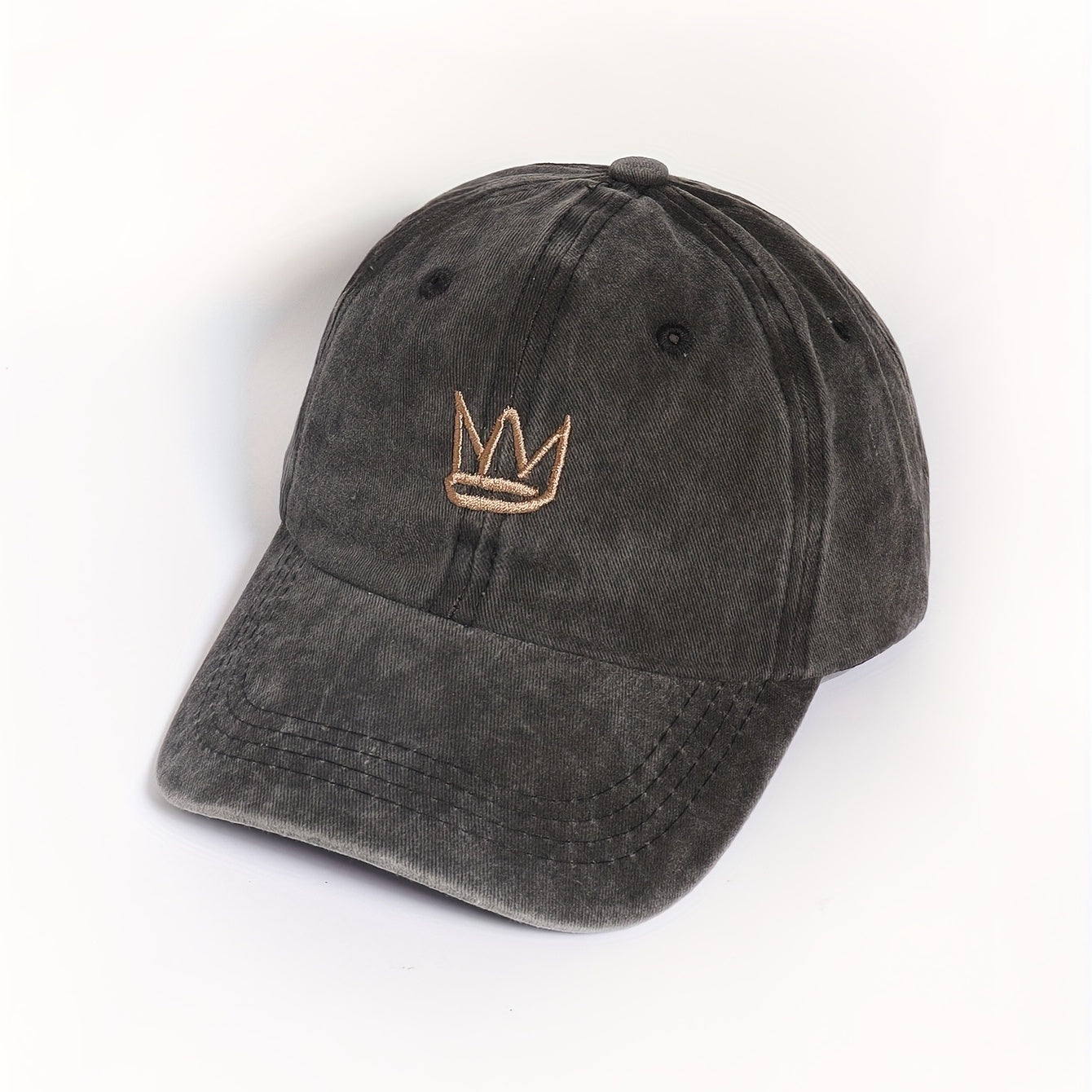 Crown Embroidered Gray Baseball Cap Washed Distressed Sunshade Dad Hat