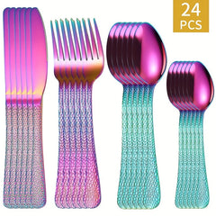 24pcs Stainless Steel Cutlery Set with Steak Fork and Soup Spoon
