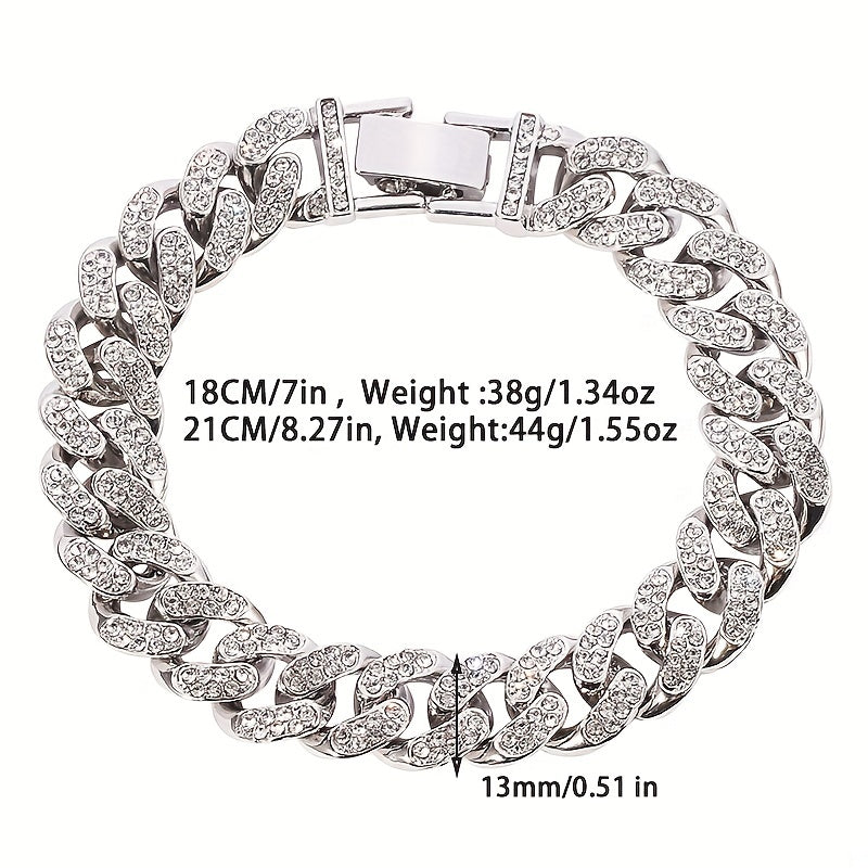 Men's Silvery Rhinestone Cuban Bracelet Hip Hop Bling