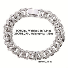 Men's Silvery Rhinestone Cuban Bracelet Hip Hop Bling