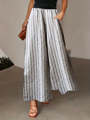  Wide Leg Trousers Stripe Print Elastic Pockets
