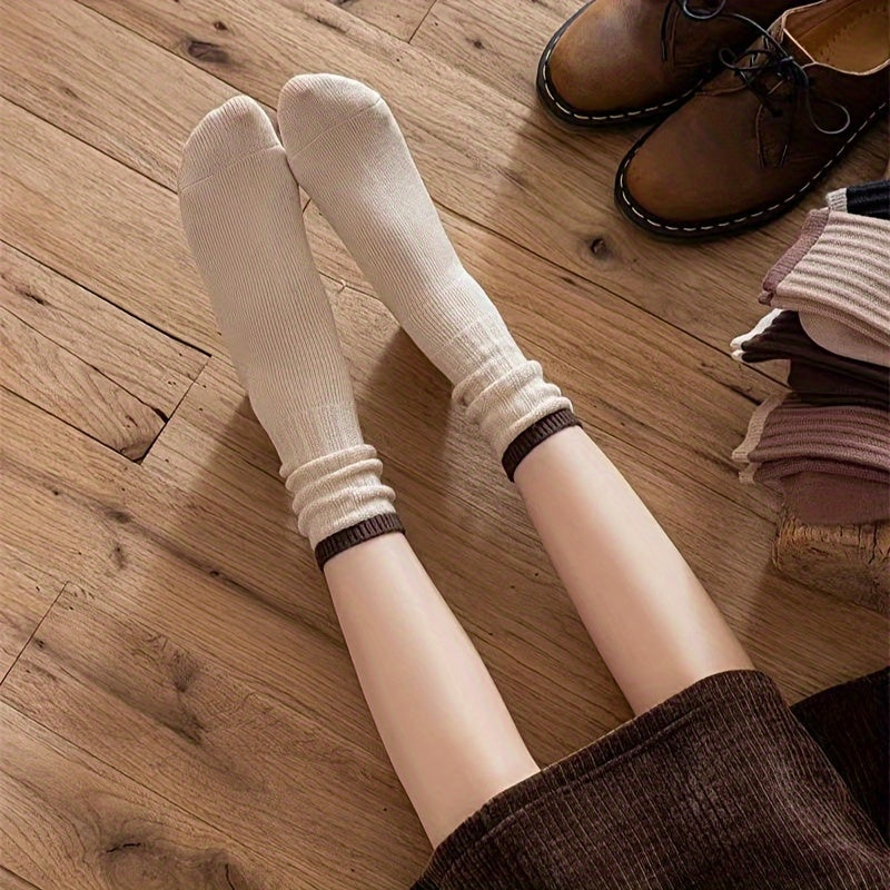 5 Pairs Colorblock Trim Socks Soft Mid Tube Stockings Women's Hosiery