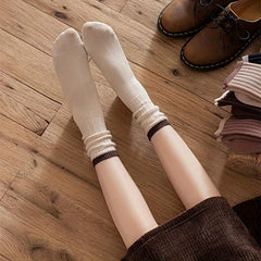 5 Pairs Colorblock Trim Socks Soft Mid Tube Stockings Women's Hosiery