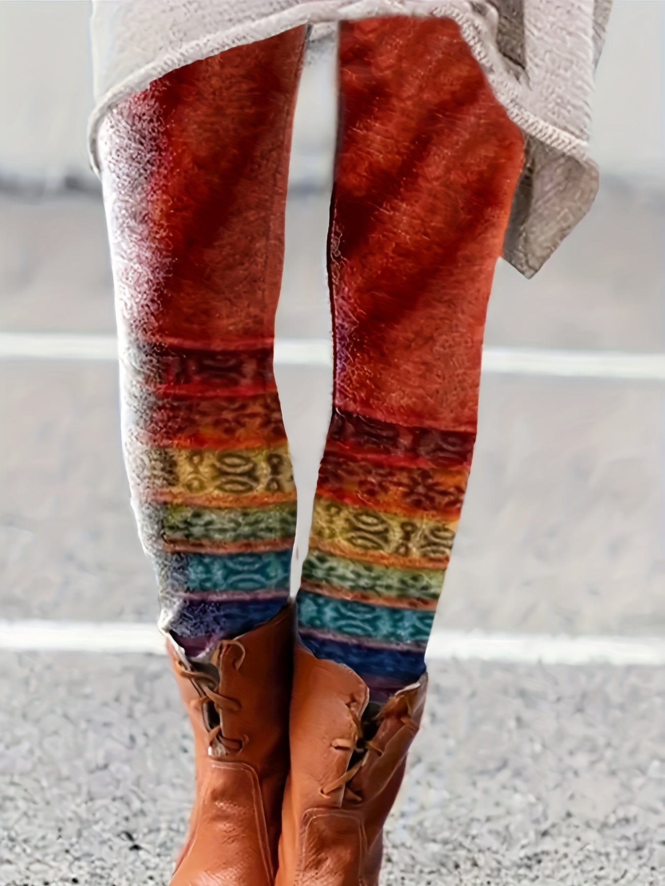  Geometric Print Ombre High Rise Skinny Trousers