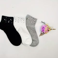 5 Pairs Rhinestone Crew Short Socks Women's Stockings