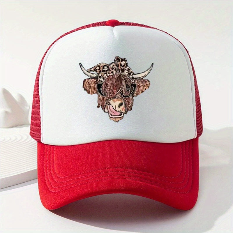 Cow Head Printed Baseball Cap Mesh Trucker Dad Hat Adjustable Sun Hat
