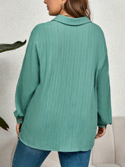  Casual Blouse Solid Crinkle Button Up Long Sleeve Blouse
