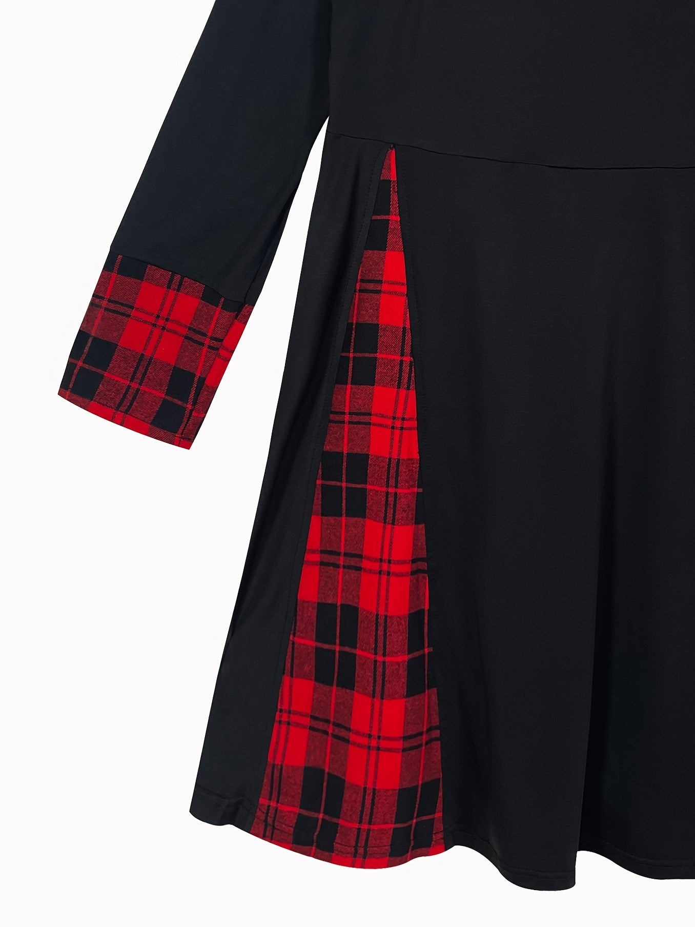  Colorblock Plaid Print Boat Neck Dress