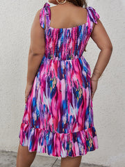  Tie Dye Smock Dress Square Neck