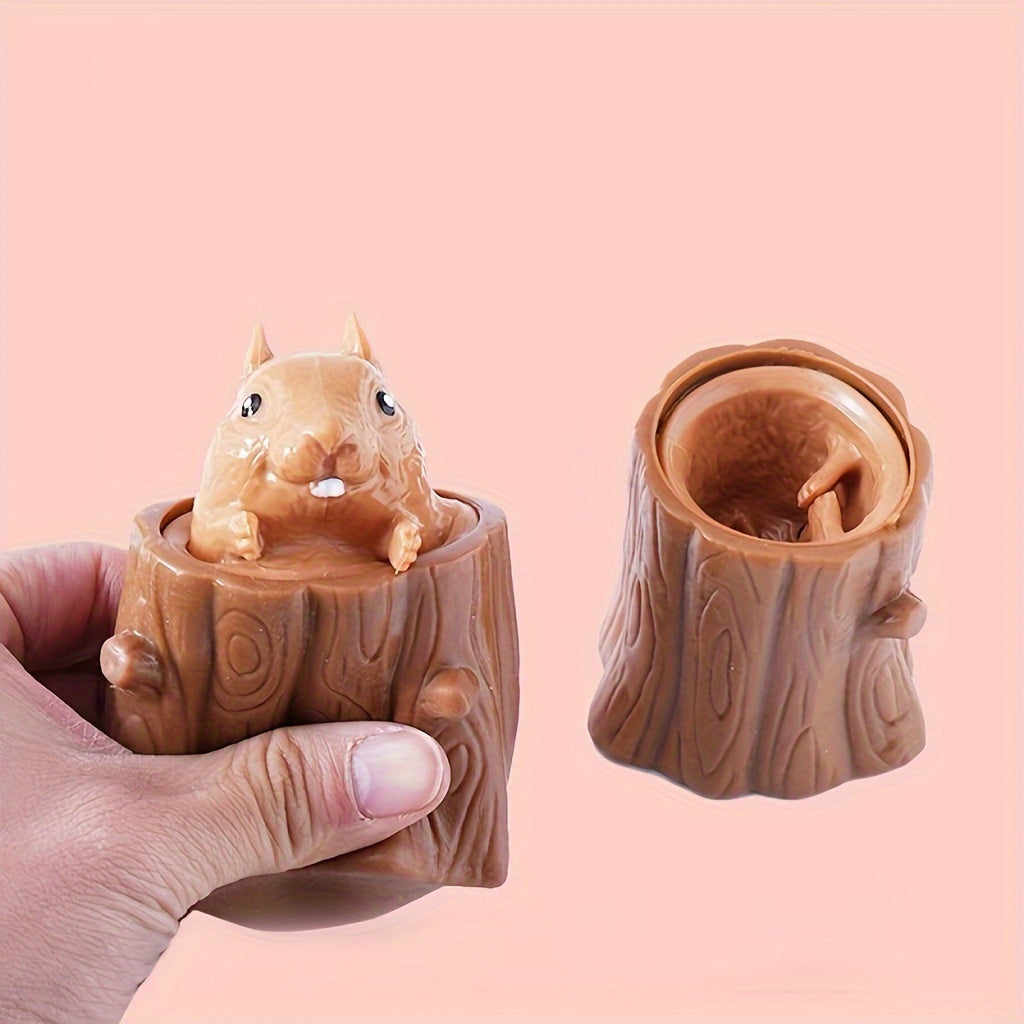 Squirrel Tree Stump Stress Relief Squeeze Toy & Desk Pen Holder