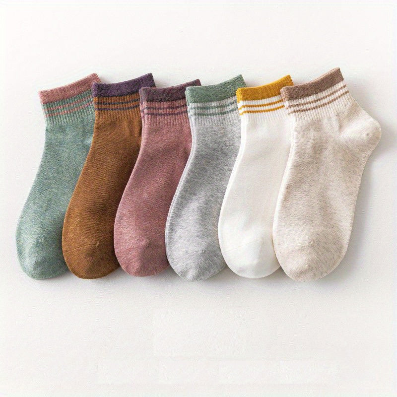 6 Pairs Striped Short Socks Lightweight Sports Stockings