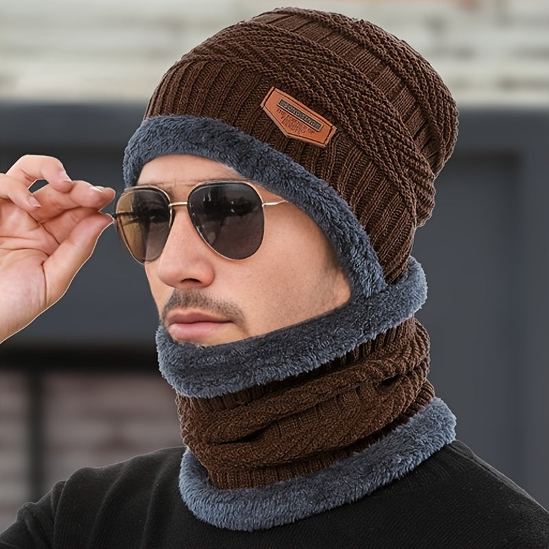 2pcs Winter Knitted Hat & Neck Gaiter Set Coldproof Pullover Couple