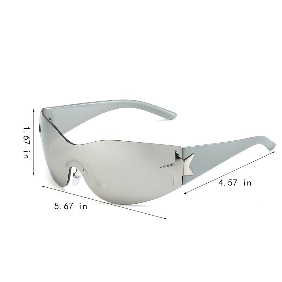 Rimless Punk Sunglasses UV400 Y2K Star Wrap Around Sports Eyewear