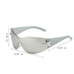 Rimless Punk Sunglasses UV400 Y2K Star Wrap Around Sports Eyewear