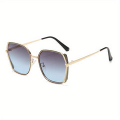 Large Ombre Lens Sunglasses Women Retro Outdoor Metal Shades